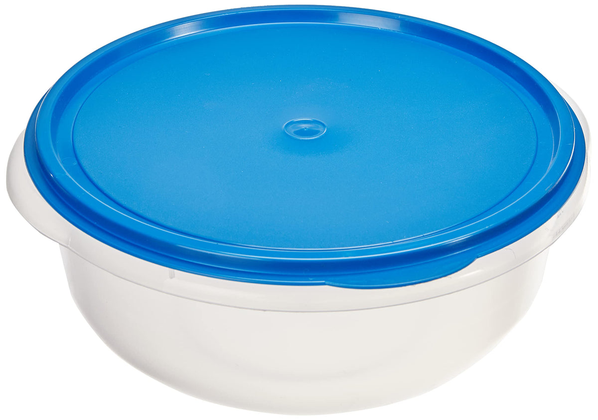 axentia Teigschüssel mit Plopp-Deckel - Hefeteigschüssel rund - Schüssel transparent - Salatschüssel groß - Plastikschüssel 6 Liter - Kunststoffschüssel flach & verschließbar, spülmaschinenfest Blau