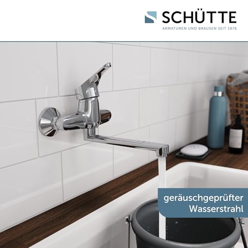 SCHÜTTE 22600 ATTICA Wandwasserhahn Chrom, Wand-Spültischarmatur 360°, ideal für Doppelspülbecken, Wasserhahn Wandmontage, Wandarmatur für Küche/Ausgussbecken, Mischbatterie für Wandmontage
