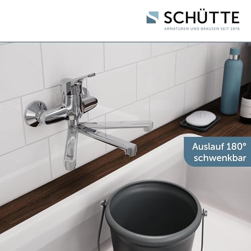 SCHÜTTE 22600 ATTICA Wandwasserhahn Chrom, Wand-Spültischarmatur 360°, ideal für Doppelspülbecken, Wasserhahn Wandmontage, Wandarmatur für Küche/Ausgussbecken, Mischbatterie für Wandmontage