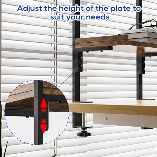 THYGIFTREE Anklemmbares mit 2 Ebenen, 31.8 cm Tischregal für Oberseite und Unterseite, Schreibtisch Aufsatzregal Organizer, Schreibtischregal Ausstellungsregal für Schreibtisch, Gaming Zubehör (Braun)