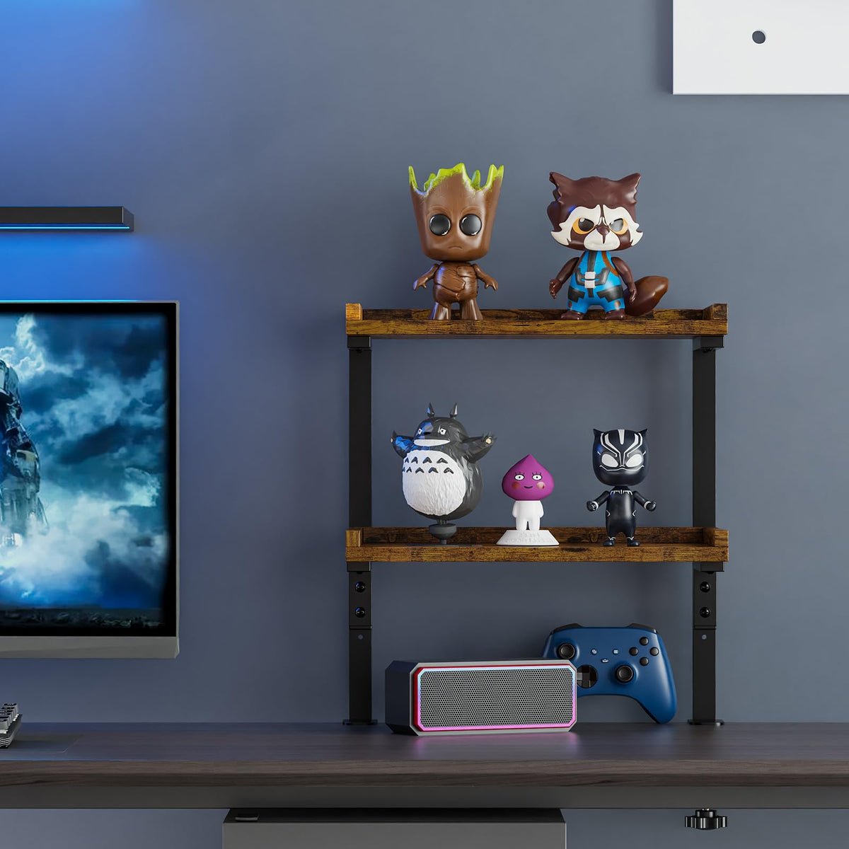 THYGIFTREE Anklemmbares mit 2 Ebenen, 31.8 cm Tischregal für Oberseite und Unterseite, Schreibtisch Aufsatzregal Organizer, Schreibtischregal Ausstellungsregal für Schreibtisch, Gaming Zubehör (Braun)