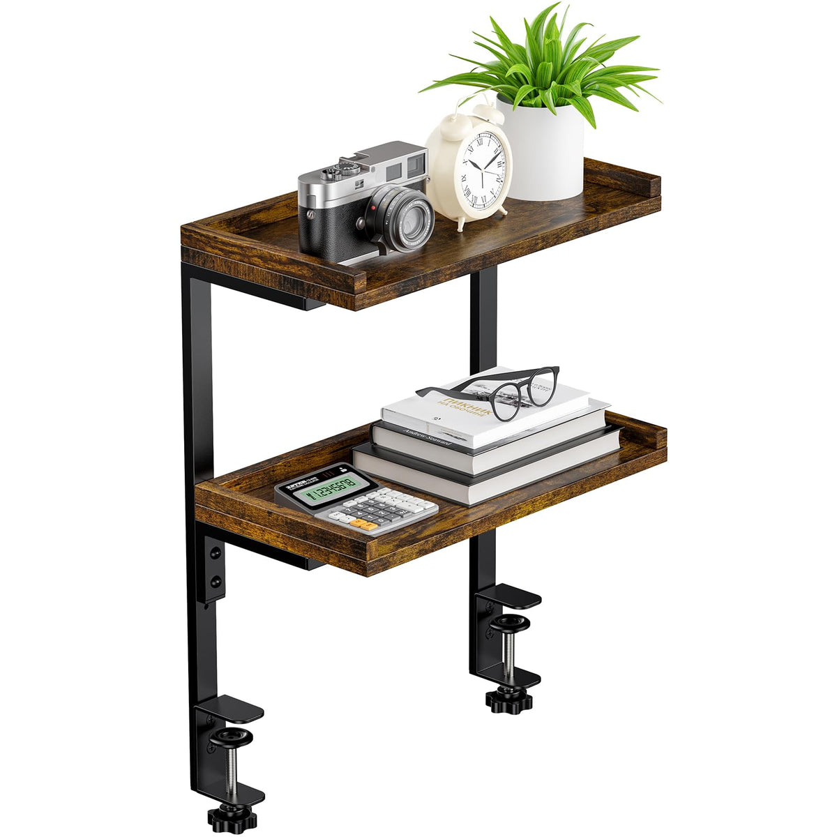 THYGIFTREE Anklemmbares mit 2 Ebenen, 31.8 cm Tischregal für Oberseite und Unterseite, Schreibtisch Aufsatzregal Organizer, Schreibtischregal Ausstellungsregal für Schreibtisch, Gaming Zubehör (Braun)