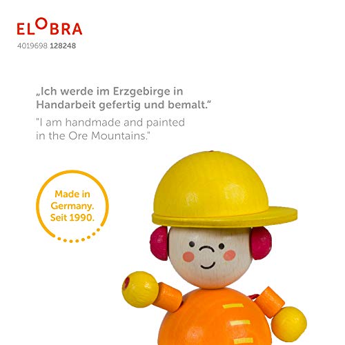 Elobra Hängelampe Kinderzimmer 'Bagger' | Hochwertige Kinderzimmerlampe für Jungen, Bagger Lampe, Pendelleuchte, 60 x 25 x 25 cm, Handarbeit, Gelb