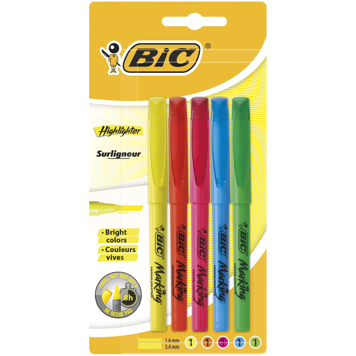 BiC 893133 Textmarker, hell, 5 Stück