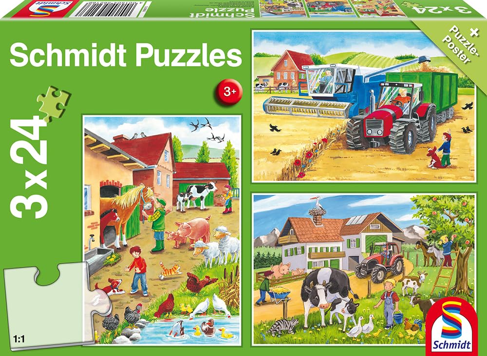 Schmidt Spiele 56216 Auf dem Bauernhof, 3x24 Teile Kinderpuzzle