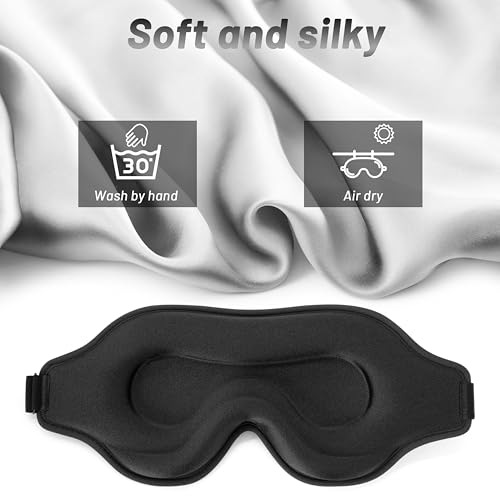 3D-Schlafmaske mit Ohrstöpseln - Lichtdichte & Bequeme Augenmaske für Herren & Damen, Ideal für Flugzeug, Reise & Seitenschläfer, Schwarz