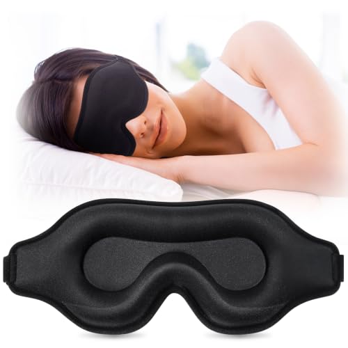 3D-Schlafmaske mit Ohrstöpseln - Lichtdichte & Bequeme Augenmaske für Herren & Damen, Ideal für Flugzeug, Reise & Seitenschläfer, Schwarz