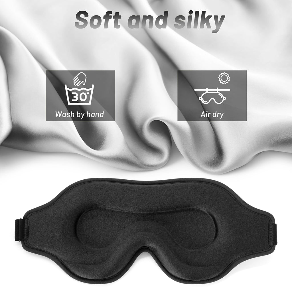 3D-Schlafmaske mit Ohrstöpseln - Lichtdichte & Bequeme Augenmaske für Herren & Damen, Ideal für Flugzeug, Reise & Seitenschläfer, Schwarz