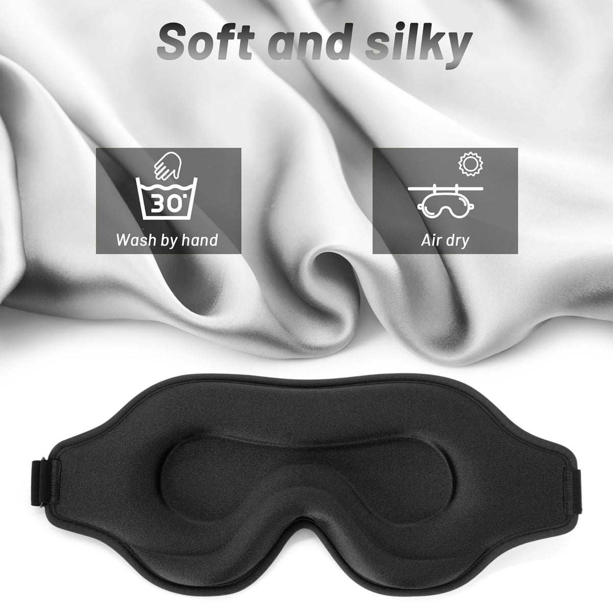 3D-Schlafmaske mit Ohrstöpseln - Lichtdichte & Bequeme Augenmaske für Herren & Damen, Ideal für Flugzeug, Reise & Seitenschläfer, Schwarz