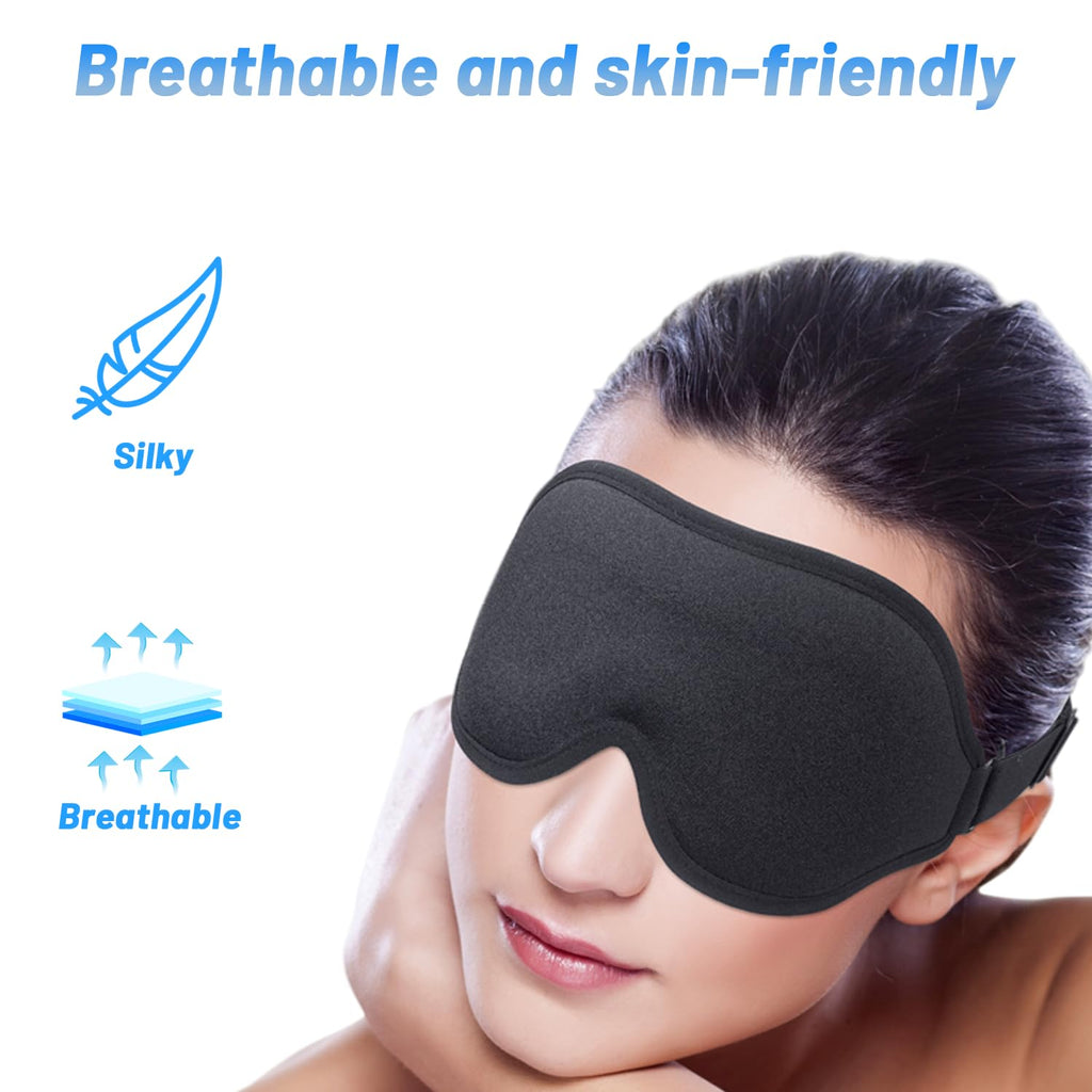 3D-Schlafmaske mit Ohrstöpseln - Lichtdichte & Bequeme Augenmaske für Herren & Damen, Ideal für Flugzeug, Reise & Seitenschläfer, Schwarz