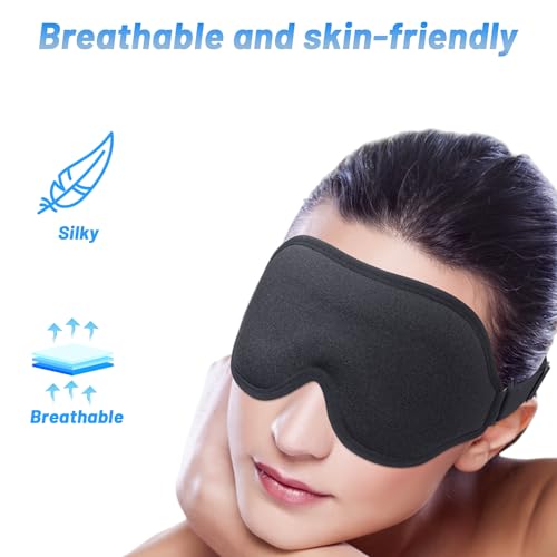 3D-Schlafmaske mit Ohrstöpseln - Lichtdichte & Bequeme Augenmaske für Herren & Damen, Ideal für Flugzeug, Reise & Seitenschläfer, Schwarz