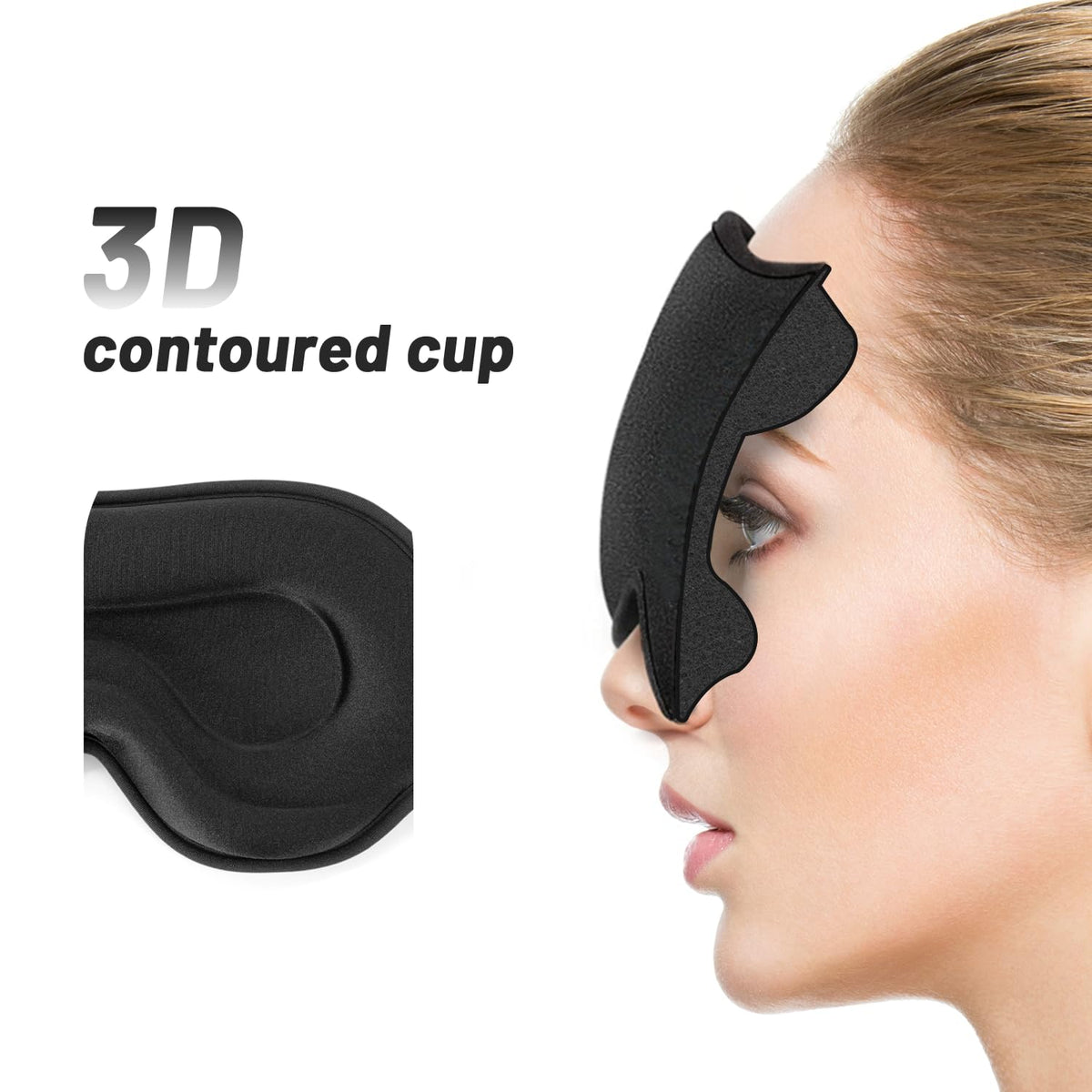 3D-Schlafmaske mit Ohrstöpseln - Lichtdichte & Bequeme Augenmaske für Herren & Damen, Ideal für Flugzeug, Reise & Seitenschläfer, Schwarz