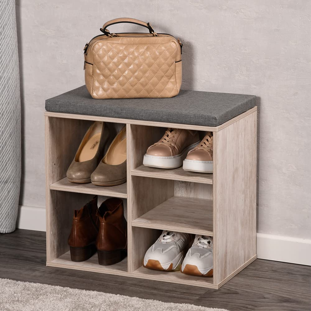 Kesper | Schuhschrank mit Sitzkissen, Weiß, Grau, 51,5 cm | 15911