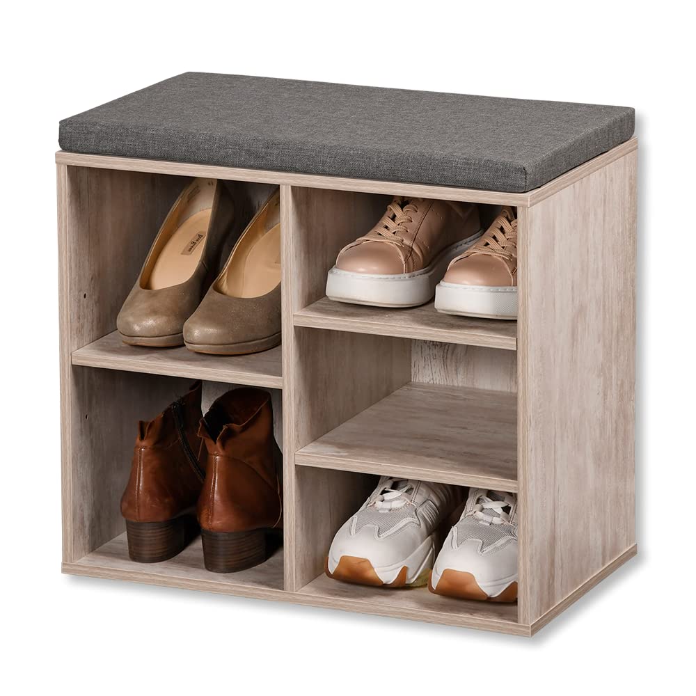 Kesper | Schuhschrank mit Sitzkissen, Weiß, Grau, 51,5 cm | 15911
