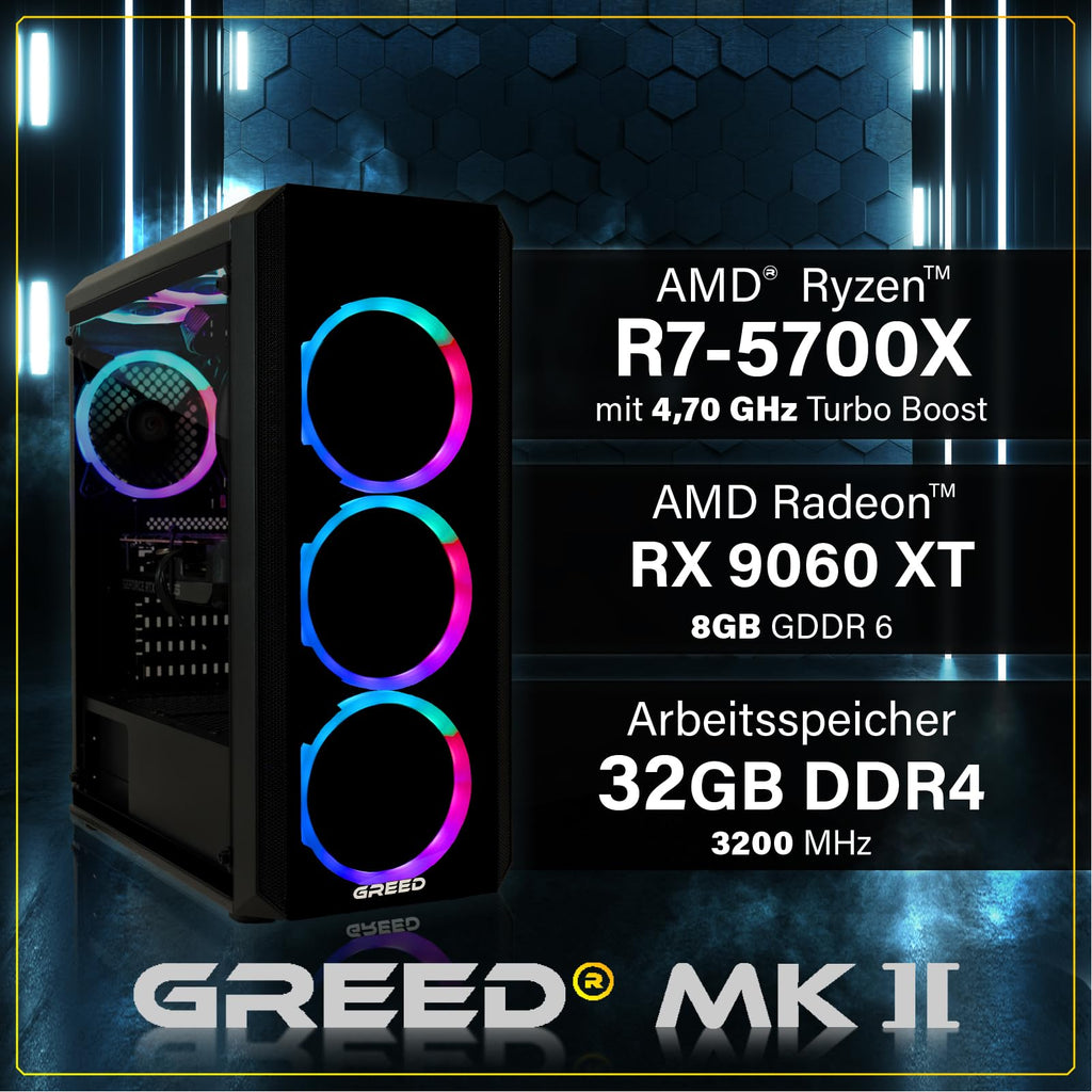 Greed® MK2 - Gaming PC - AMD Ryzen 7 5700X & AMD Radeon RX 9060XT (8GB)
