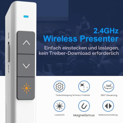 Norwii Präsentationsfernbedienung mit Laserpointer Rot für PowerPoint, AAA