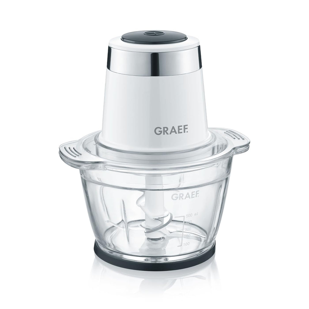 GRAEF Multi-Zerkleinerer CH501 Weiß Ideal zum Hacken, Schneiden und Mixen von Obst, Gemüse – Multi-Zerkleinerer