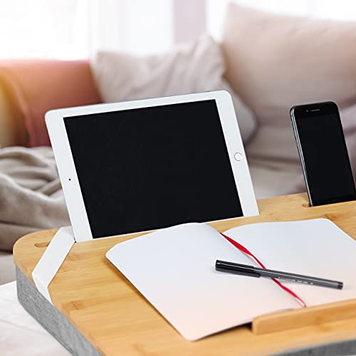 Relaxdays Laptopkissen, Bambus, Memory Foam Kissen, BxT: 51 x 36 cm, Tragegriff, Kissentablett Bett & Sofa, Natur/grau