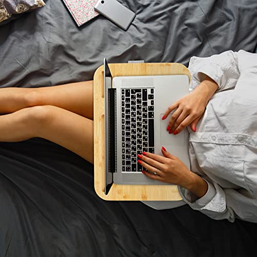 Relaxdays Laptopkissen, Bambus, Memory Foam Kissen, BxT: 51 x 36 cm, Tragegriff, Kissentablett Bett & Sofa, Natur/grau