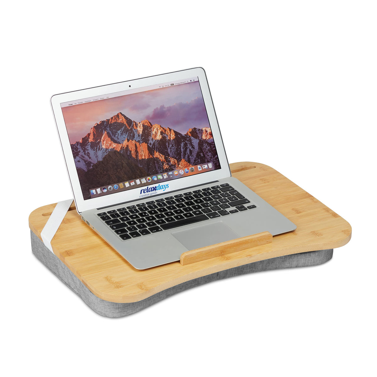 Relaxdays Laptopkissen, Bambus, Memory Foam Kissen, BxT: 51 x 36 cm, Tragegriff, Kissentablett Bett & Sofa, Natur/grau