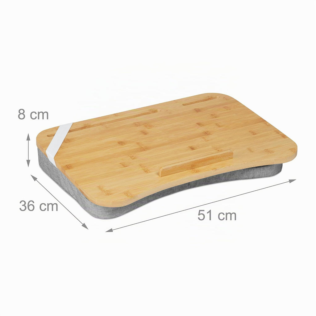 Relaxdays Laptopkissen, Bambus, Memory Foam Kissen, BxT: 51 x 36 cm, Tragegriff, Kissentablett Bett & Sofa, Natur/grau