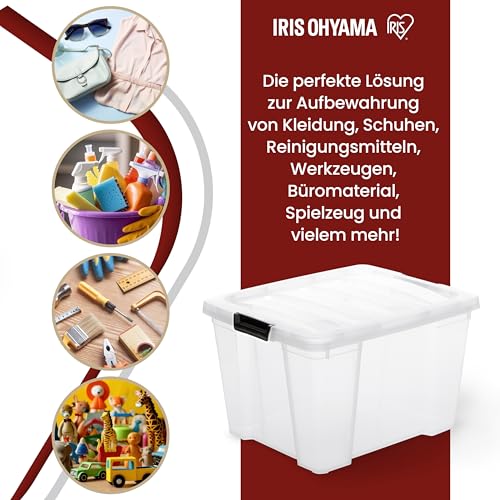 Iris Ohyama, Aufbewahrungsbox aus Kunststoff, 4er-Set, 30L - HB-30 - Transparent, L43 x T35 x H25.5 cm