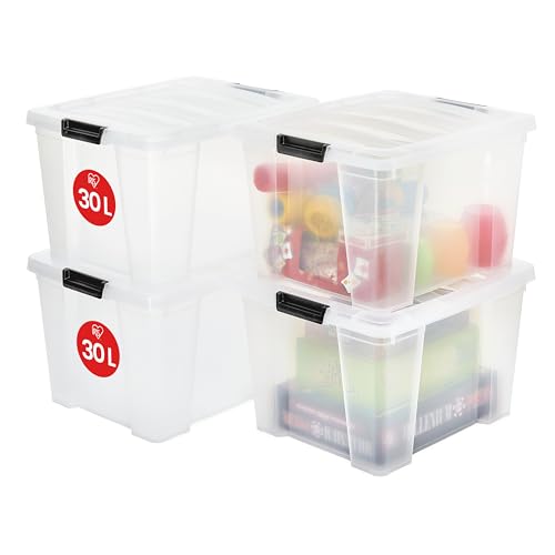 Iris Ohyama, Aufbewahrungsbox aus Kunststoff, 4er-Set, 30L - HB-30 - Transparent, L43 x T35 x H25.5 cm