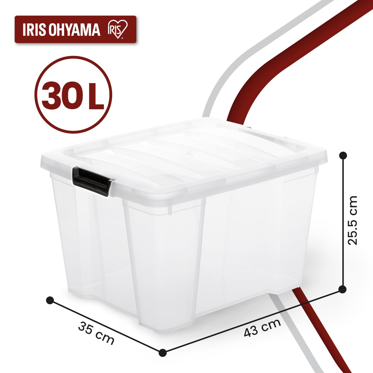 Iris Ohyama, Aufbewahrungsbox aus Kunststoff, 4er-Set, 30L - HB-30 - Transparent, L43 x T35 x H25.5 cm