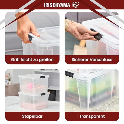 Iris Ohyama, Aufbewahrungsbox aus Kunststoff, 4er-Set, 30L - HB-30 - Transparent, L43 x T35 x H25.5 cm