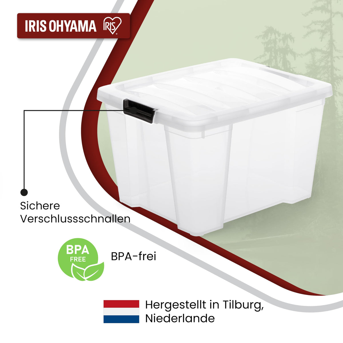Iris Ohyama, Aufbewahrungsbox aus Kunststoff, 4er-Set, 30L - HB-30 - Transparent, L43 x T35 x H25.5 cm