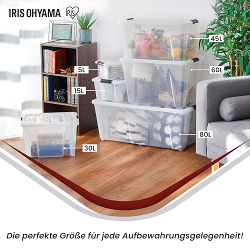Iris Ohyama, Aufbewahrungsbox aus Kunststoff, 4er-Set, 30L - HB-30 - Transparent, L43 x T35 x H25.5 cm