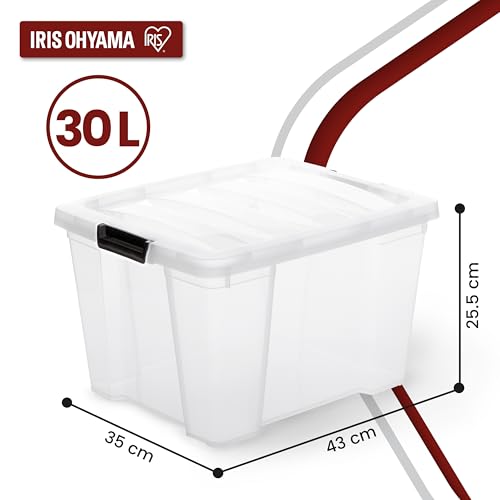 Iris Ohyama, Aufbewahrungsbox aus Kunststoff, 4er-Set, 30L - HB-30 - Transparent, L43 x T35 x H25.5 cm