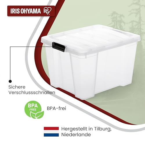 Iris Ohyama, Aufbewahrungsbox aus Kunststoff, 4er-Set, 30L - HB-30 - Transparent, L43 x T35 x H25.5 cm