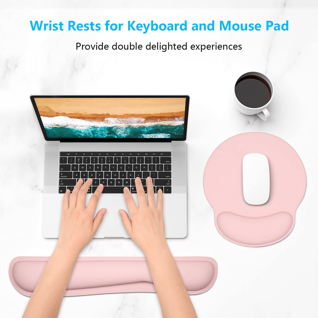 Dapesuom Tastatur-Handgelenkauflage und Mauspad mit Handgelenkstütze, Memory-Schaum-Handgelenkauflagen für Tastatur und Maus, ergonomisches Handgelenkpolster mit rutschfester Unterseite, Hellrosa