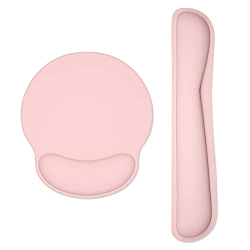 Dapesuom Tastatur-Handgelenkauflage und Mauspad mit Handgelenkstütze, Memory-Schaum-Handgelenkauflagen für Tastatur und Maus, ergonomisches Handgelenkpolster mit rutschfester Unterseite, Hellrosa