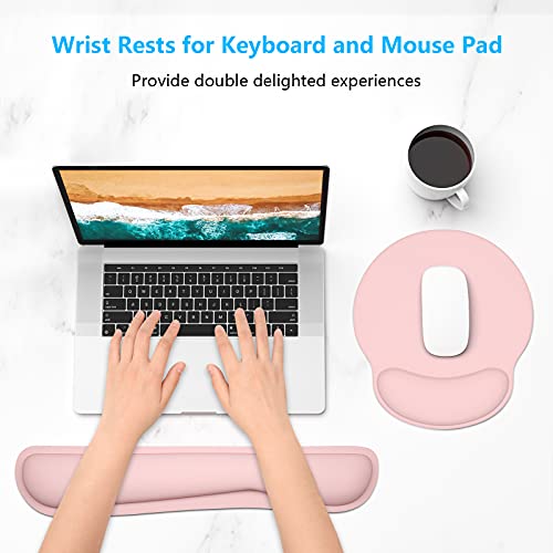 Dapesuom Tastatur-Handgelenkauflage und Mauspad mit Handgelenkstütze, Memory-Schaum-Handgelenkauflagen für Tastatur und Maus, ergonomisches Handgelenkpolster mit rutschfester Unterseite, Hellrosa