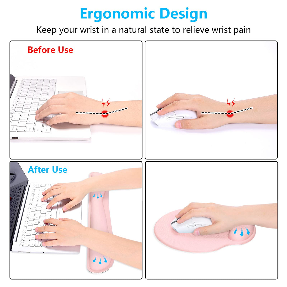 Dapesuom Tastatur-Handgelenkauflage und Mauspad mit Handgelenkstütze, Memory-Schaum-Handgelenkauflagen für Tastatur und Maus, ergonomisches Handgelenkpolster mit rutschfester Unterseite, Hellrosa