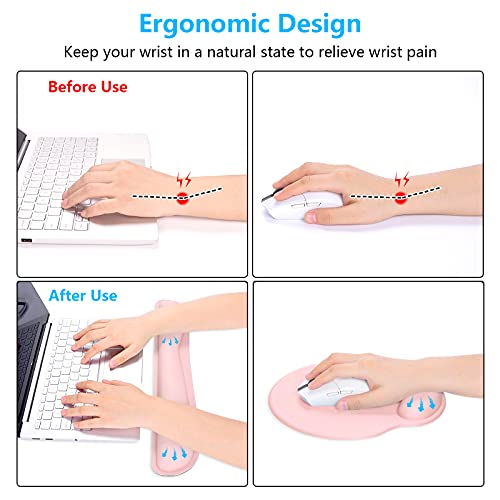 Dapesuom Tastatur-Handgelenkauflage und Mauspad mit Handgelenkstütze, Memory-Schaum-Handgelenkauflagen für Tastatur und Maus, ergonomisches Handgelenkpolster mit rutschfester Unterseite, Hellrosa