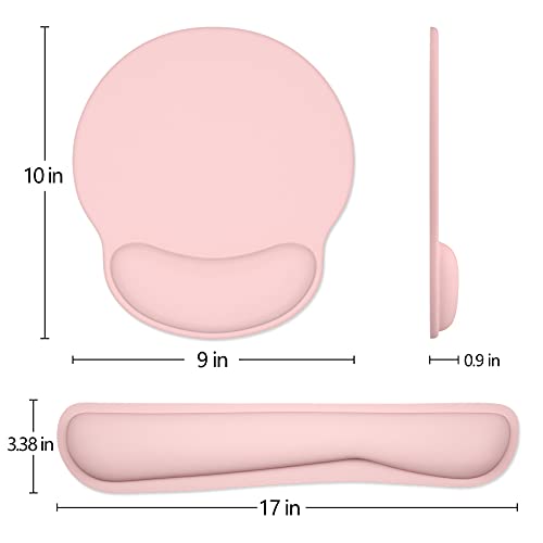 Dapesuom Tastatur-Handgelenkauflage und Mauspad mit Handgelenkstütze, Memory-Schaum-Handgelenkauflagen für Tastatur und Maus, ergonomisches Handgelenkpolster mit rutschfester Unterseite, Hellrosa
