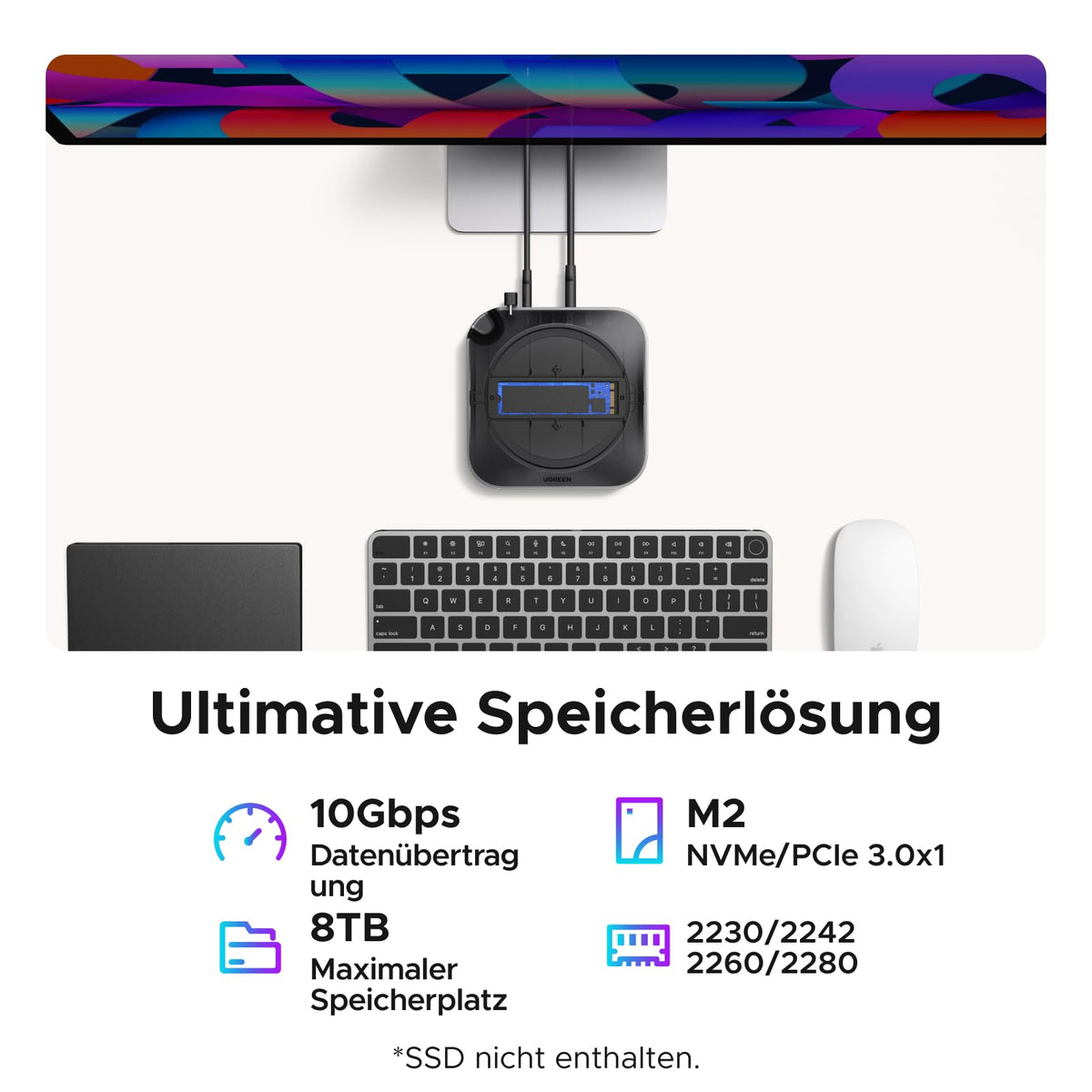 UGREEN Mac mini M6/M5 Pro/M4 Dock & Ständer Docking Station mit 8TB M.2
