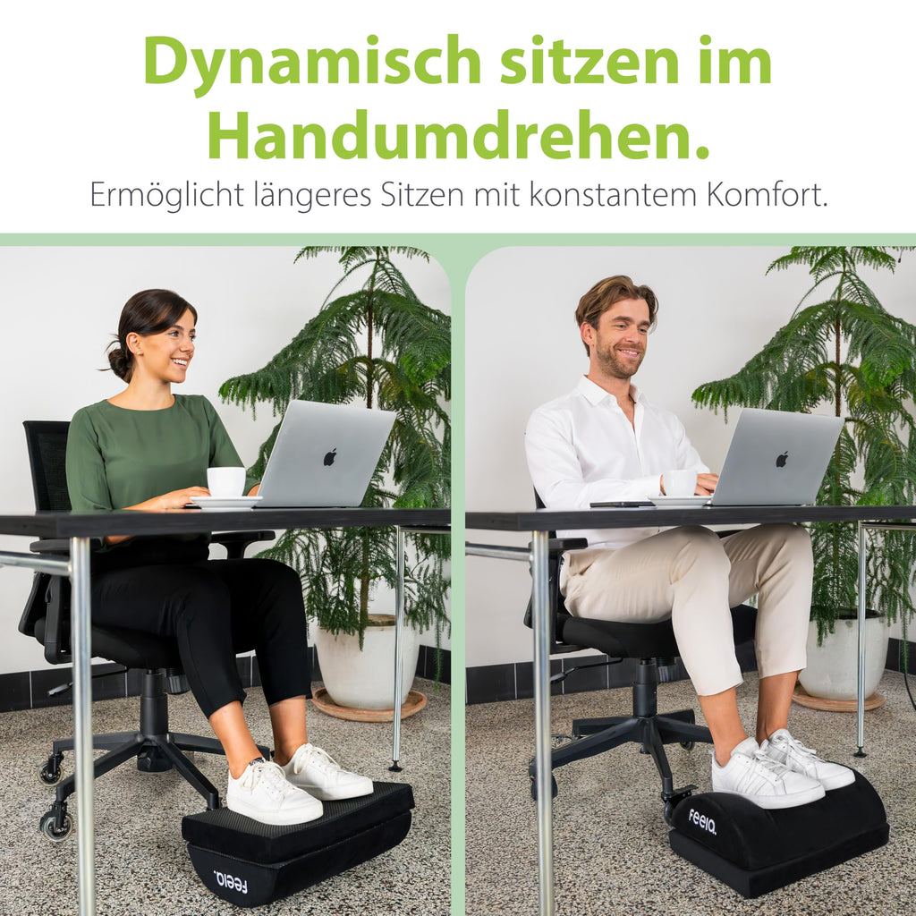 feela.® Ergonomische Fußstütze Schreibtisch [VERGLEICHSSIEGER] mit Wärmekissen – Höhenverstellbarer Fußhocker, Premium-Schaumkern & rutschfest. Ideales Homeoffice Büro Zubehör (Schwarz)