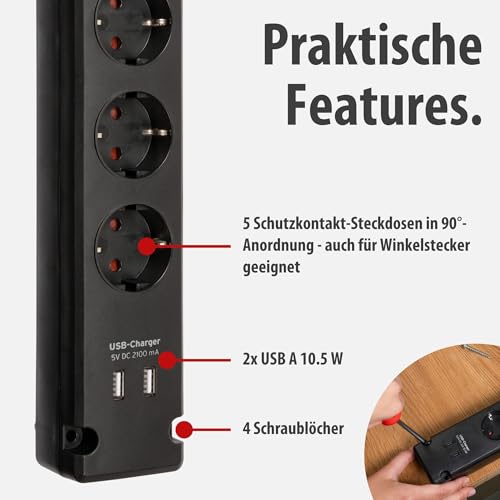 Brennenstuhl Bremounta Steckdosenleiste 5-Fach mit USB-Ladefunktion