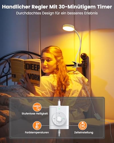 Glocusent 5W Leselampe Bett, 36 LED Augenschonende Klemmlampe Bett