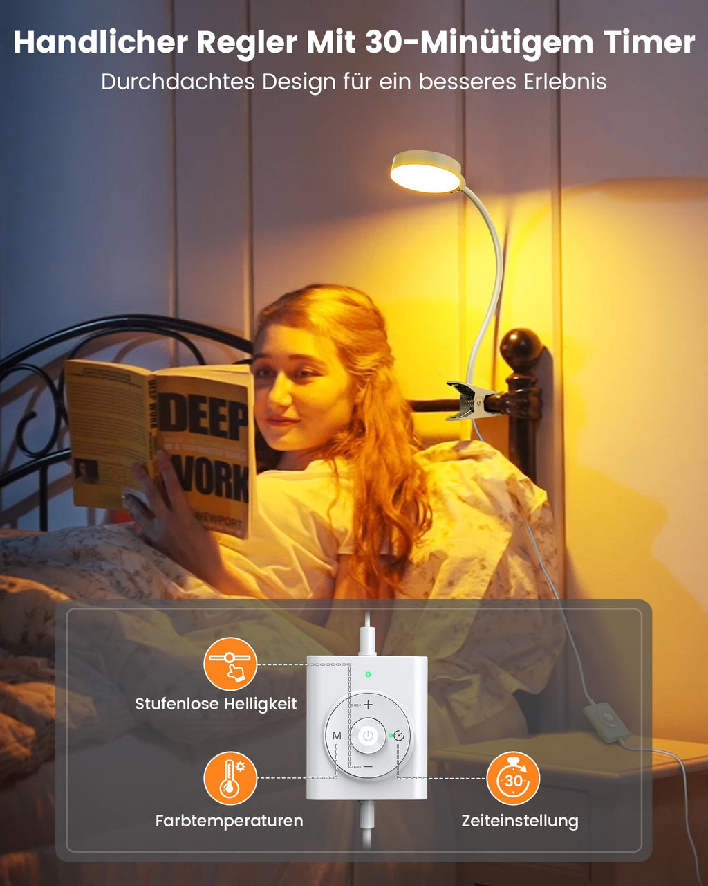 Glocusent 5W Leselampe Bett, 36 LED Augenschonende Klemmlampe Bett