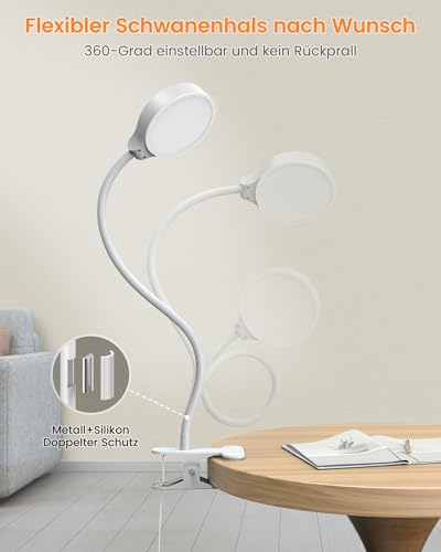 Glocusent 5W Leselampe Bett, 36 LED Augenschonende Klemmlampe Bett