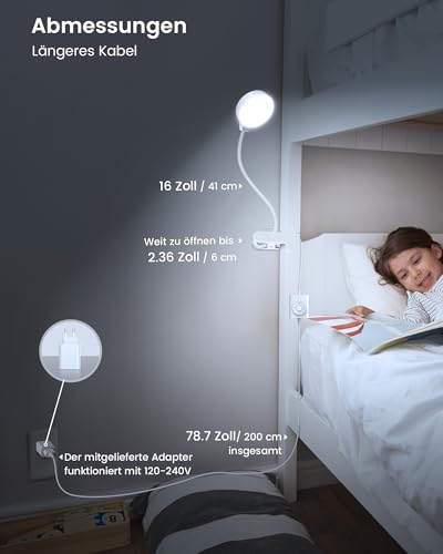 Glocusent 5W Leselampe Bett, 36 LED Augenschonende Klemmlampe Bett