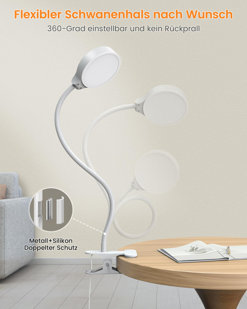 Glocusent 5W Leselampe Bett, 36 LED Augenschonende Klemmlampe Bett