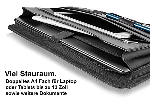 Business Schreibmappe A4 'Hawk' - Hochwertige Ringbuchmappe mit Reißverschluss - inkl. Kreditkartenetui + weiteren EXTRAS - Arbeitsmappe aus hochwertigem Kunstleder in Schwarz