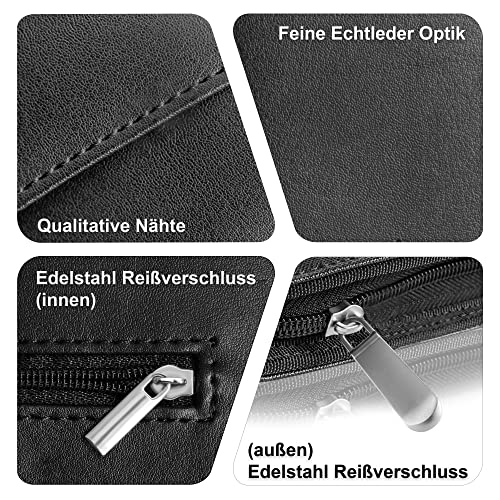 Business Schreibmappe A4 'Hawk' - Hochwertige Ringbuchmappe mit Reißverschluss - inkl. Kreditkartenetui + weiteren EXTRAS - Arbeitsmappe aus hochwertigem Kunstleder in Schwarz