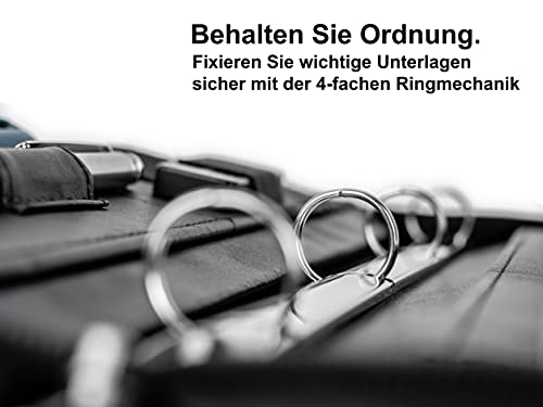 Business Schreibmappe A4 'Hawk' - Hochwertige Ringbuchmappe mit Reißverschluss - inkl. Kreditkartenetui + weiteren EXTRAS - Arbeitsmappe aus hochwertigem Kunstleder in Schwarz